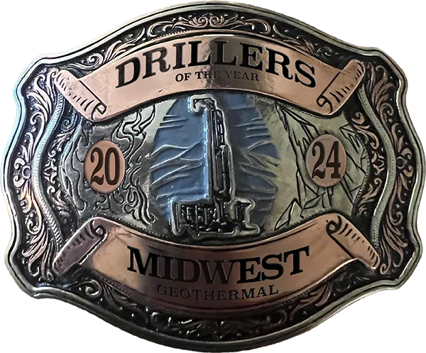 Drillers of the Year 2024 buckle, engraved Midwest Geothermal